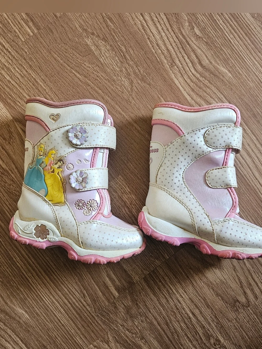 Y2K Disney Girls' Pink Princess Winter Boots - Cute Floral Strap Design